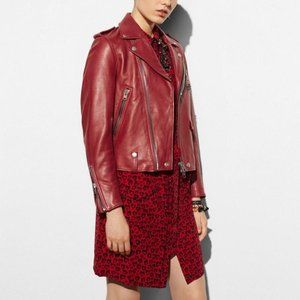 NWOT Coach 1941 Cardinal Red Genuine Leather Moto Jacket Size 0 Buttery Soft